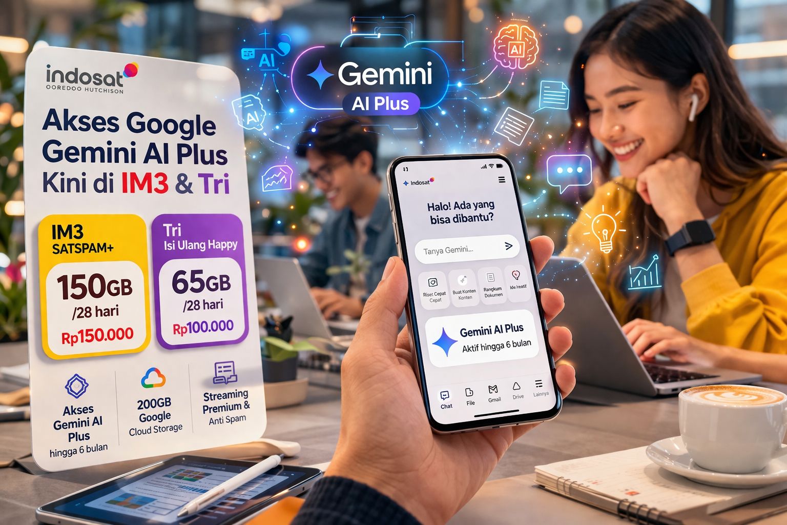 Akses Gemini AI Plus Kini Bisa Didapat Langsung dari Paket Data IM3 dan Tri